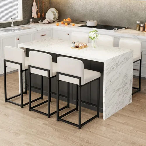 Miniatura 4 de GarveeHome Juego de 2 taburetes de bar, modernos taburetes de bar de altura de mostrador con respaldo y reposapiés, taburetes de bar tapizados