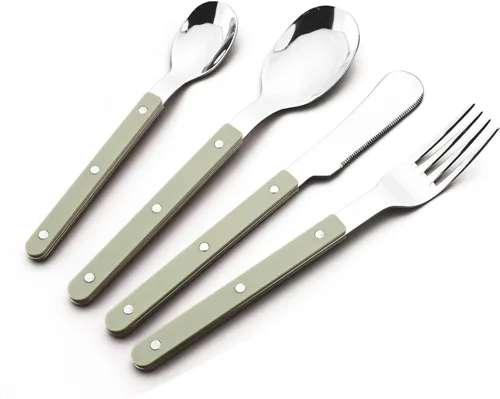 Miniatura 10 de Juego de 20 cubiertos de acero inoxidable para 4 piezas con mango de plástico acrílico, mantequilla y cuchillo de cena, juego de cubiertos