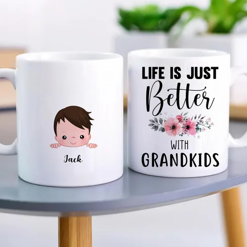 Miniatura 3 de Gossby Taza personalizada Life is Better With GrandKIDS (1 niño), taza personalizada de regalo para abuelos con avatares de nietos, nombres, 11
