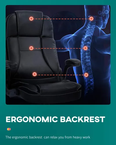 Miniatura 6 de Silla de oficina ergonómica de piel sintética, silla de computadora con soporte lumbar, reposabrazos abatible, silla ejecutiva giratoria con ruedas