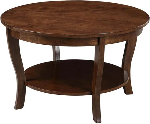 Miniatura 9 de HomeStock Global Greatness - Mesa auxiliar redonda con estante, acabado de madera, mesa de estilo clásico de transición, estantería espaciosa de dos