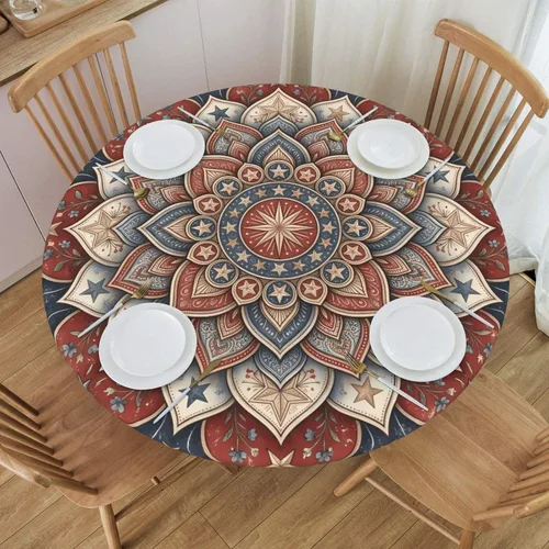 Miniatura 31 de Futterya Decorative Round Tablecloth Fitted Elastic Waterproof Table Cloth Cover Stretch Table Pad Cover for Parties Weddings Banquet Outdoor Events