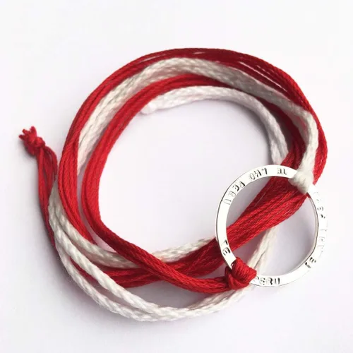 Miniatura 3 de TE AMO PERU - Pulsera estampada con círculo abierto de infinito, plata de ley 925 reversible, hilo de algodón Pima ajustable rojo y blanco