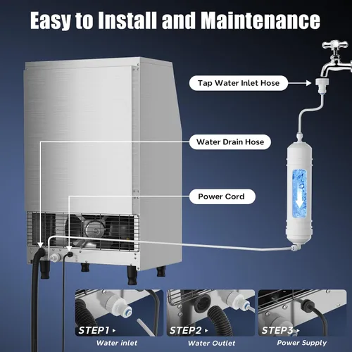 Miniatura 9 de Coolski Máquina de hielo comercial, máquina de hielo de 200 libras/24 horas con capacidad de almacenamiento de 35 libras, 45 cubitos de hielo