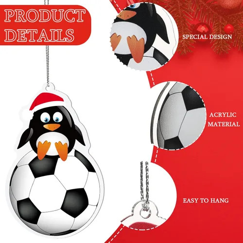 Miniatura 6 de Chunful 24 piezas Adornos de fútbol para árbol de Navidad, adornos de pelotas deportivas de acrílico colgantes para decoración de árbol de Navidad