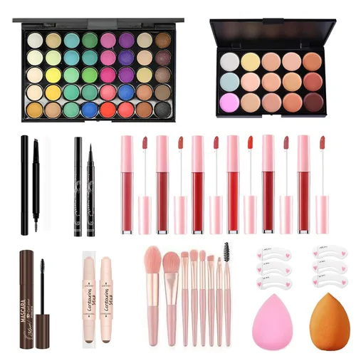 Kit completo de maquillaje todo en uno para mujer, paleta de sombra de ojos de 40 colores, paleta de 15 correctores, brillo de labios, barra de