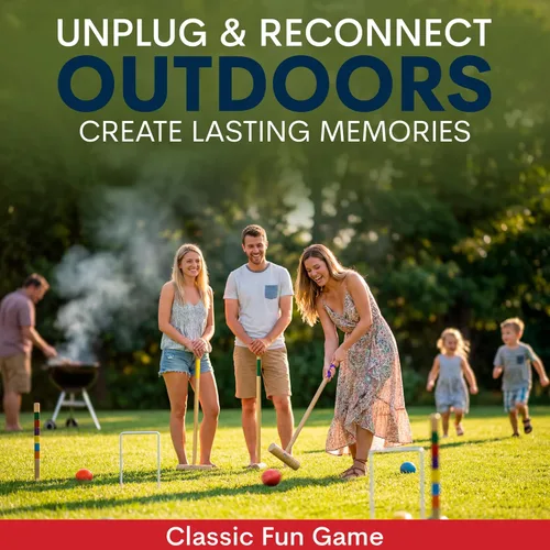 Miniatura 8 de Juego de croquet premium para adultos – Juegos de croquet de lujo para familias con mazos de madera de 35 pulgadas, bolas de polímero, bolsa