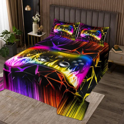 Miniatura 10 de Castle Fairy Gamepad Bedspread Quilt,Video Gaming Black Bedding Coverlet for All Season Bedroom,Kids Games Consoles Twin Size Coverlet Set with 1