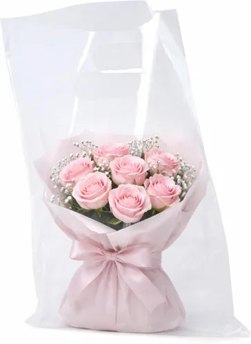 Miniatura 7 de 100 bolsas de plástico transparente con asas, 16 x 18 pulgadas, bolsas brillantes para compras, ropa y ferias comerciales