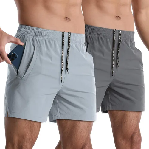 Miniatura 18 de Paquete de 2 pantalones cortos deportivos para hombre de 5 pulgadas, de secado rápido, pantalones cortos de entrenamiento para gimnasio, ligeros