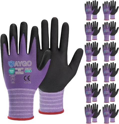 Miniatura 31 de KAYGO Guantes de Trabajo de Seguridad con Revestimiento de Nitrilo MicroFoam, 3 Pares KG18NB, Guante de Punto Sin Costuras de Nylon con Dedos Gris