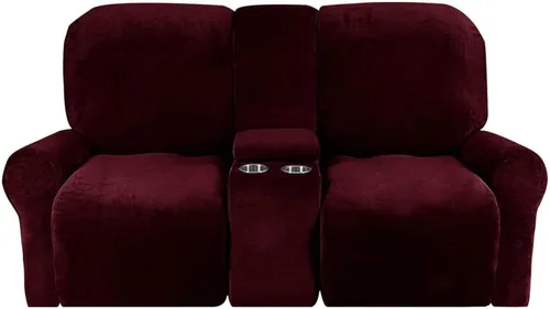 Miniatura 31 de Aedlcal Fundas para sofá reclinable, 10 piezas, fundas de sofá reclinable de felpa de terciopelo con consola central, con bolsillo lateral