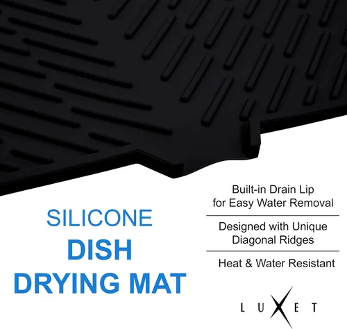 Miniatura 6 de Luxet Alfombrilla de silicona para secar platos con borde de drenaje integrado, almohadilla de secado higiénica, bandeja resistente compacta y fácil