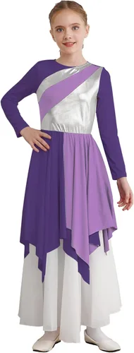 Miniatura 7 de CHICTRY Vestido de baile lírico sin mangas asimétrico para niñas, disfraz de adoración litúrgica contemporánea