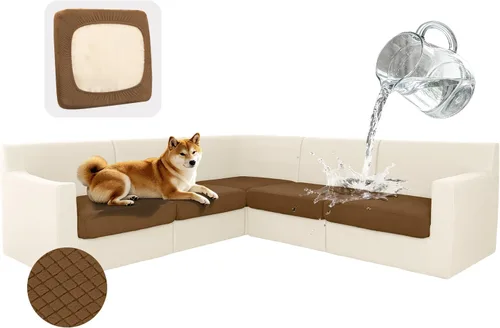 Miniatura 12 de ALIECOM Fundas 100% impermeables para sofá seccional esquinero en forma de L, fundas de cojín de jacquard elásticas para mascotas y perros