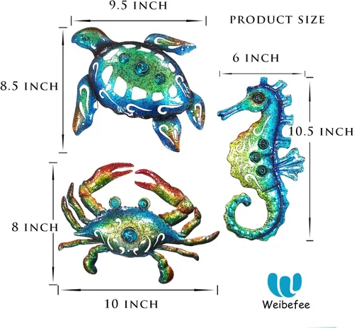 Miniatura 7 de Weibefee Arte de pared de metal con temática de playa de caballito de mar de tortugas marinas y cangrejo para decoración del día de la madre