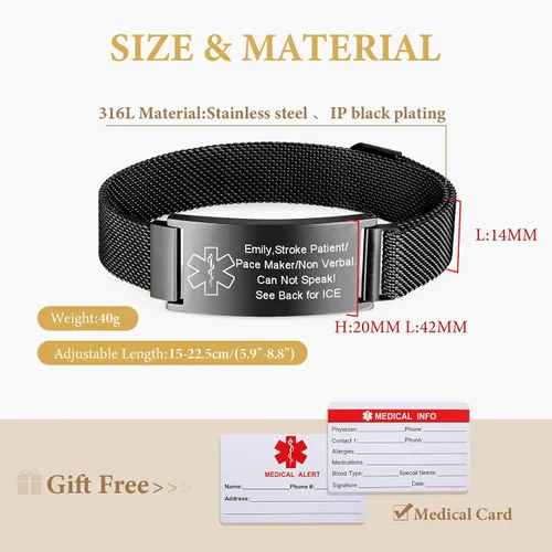 Miniatura 51 de VNOX Pulsera de identificación de alerta médica para hombres y mujeres, pulseras de alerta médica con grabado personalizado para mujeres y hombres