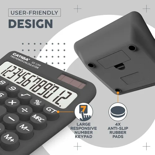 Miniatura 4 de Calculadora CATIGA con interruptor mecánico con energía dual solar y batería, pantalla LCD grande de 12 dígitos, calculadora de escritorio estética