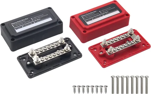Barra colectora de 12V-48V DC 100A Bloques de distribución de energía Módulo de servicio pesado 4 postes de 1/4 pulgadas + 12 terminales de