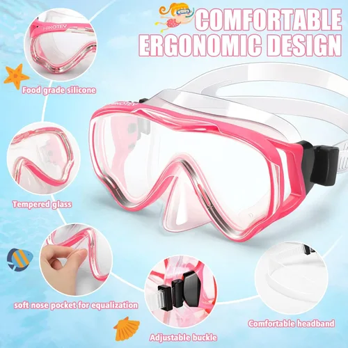 Miniatura 26 de Juego de esnórquel para niños, juego de máscara de esnórquel seca completa para adultos, protección antivaho, unisex, vista panorámica HD