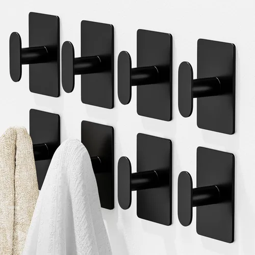 pickpiff Ganchos Adhesivos para Toallas de Baño: Colgador de Pared Extra Fuerte de 20LB para Ducha Cocina RV Dormitorio Apartamento, Negro Paquete