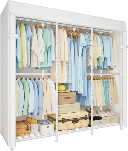 Miniatura 14 de ULIFHOME E14C - Sistema organizador de armario resistente, estantes de ropa independientes para colgar ropa, perchero ajustable de 58 pulgadas