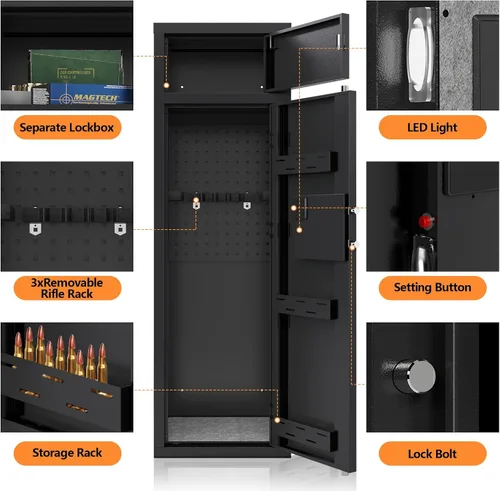 Miniatura 5 de KAER Caja fuerte para 12 15 armas para rifles y pistolas Gabinete electrónico para armas para rifles y escopetas Cajas fuertes grandes para rifles