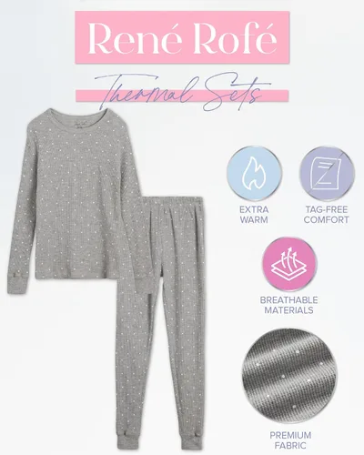 Miniatura 28 de Rene Rofe Girls' Thermal Underwear Set - 2 Piece Waffle Knit Top and Long Johns (2T-16)