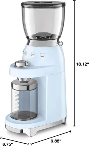 Miniatura 6 de SMEG CGF11 Molinillo de café estilo retro – Molino de fresas con 30 ajustes de molienda, fresas cónicas de acero inoxidable, tolva removible – Azul