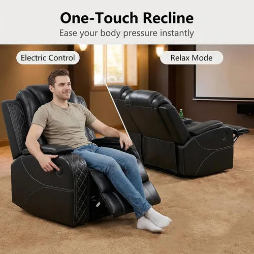 Miniatura 7 de Juego de sofá reclinable de cuero eléctrico con LED, juego de sala de estar de cuero, juego de sofá reclinable con puerto USB/soporte