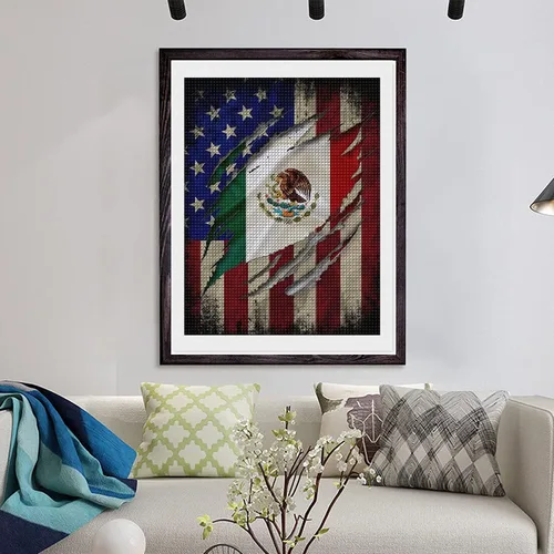 Miniatura 2 de DVWIVGY Kits de pintura de diamantes con bandera mexicano-americana, arte de diamantes para adultos y niños, kits de pintura de diamantes