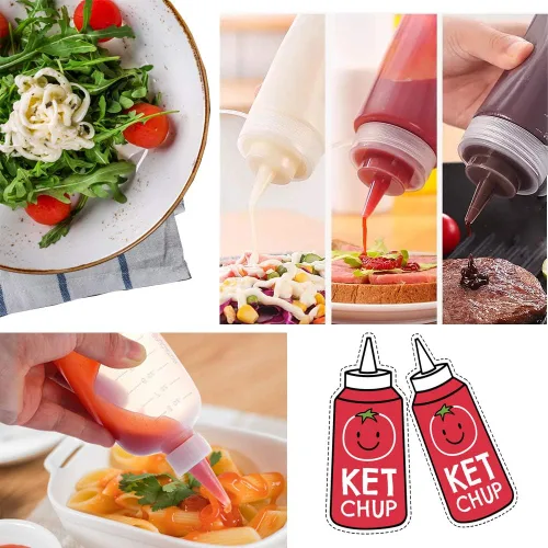 Miniatura 7 de Meirrnyyu 20 piezas de botellas de plástico para condimentos de 4 oz con tapas de rosca, botella de salsa con tapa despachadora, botellas