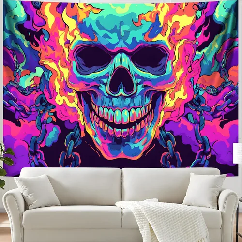 Miniatura 8 de BVBOX Tapiz de Halloween con luz negra, reactivo a los rayos UV que brilla en la oscuridad, póster de tapiz trippy con luz negra para sala de estar
