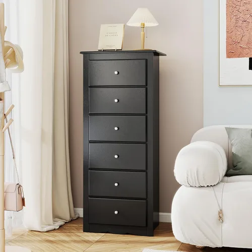 Miniatura 6 de Giantex Cómoda de 6 cajones para dormitorio, cómoda de madera con asas de metal y gran capacidad, organizador de ropa de 16" P x 23.5" A x 53.5" Al