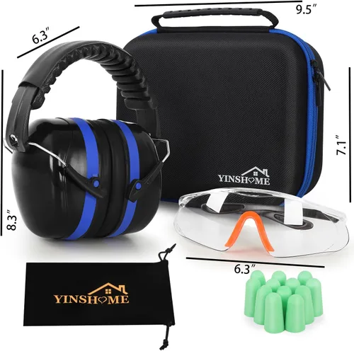 Miniatura 5 de Orejeras de protección auditiva para disparos, gafas de seguridad para armas, tapones para los oídos, funda protectora Azul