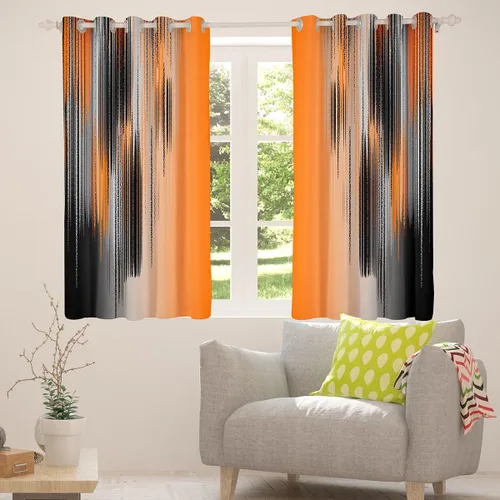 Miniatura 6 de jejeloiu Cortinas naranjas y negras para dormitorio, sala de estar (2 paneles, 52 x 63 pulgadas) Arte moderno 30%-50% cortinas opacas para niños
