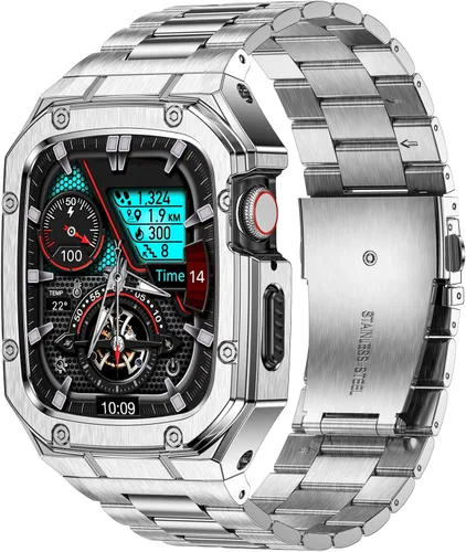 Miniatura 26 de BAITEYOU Correa de acero inoxidable con estuche compatible con Apple Watch Ultra 3 2 1 de 49 mm, correa resistente con cubierta protectora de metal