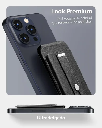 Miniatura 8 de ESR Soporte para cartera MagSafe con agarre, bloqueo RFID, anillo MagSafe incluido, 5 tarjetas para funda de teléfono, cartera magnética para iPhone