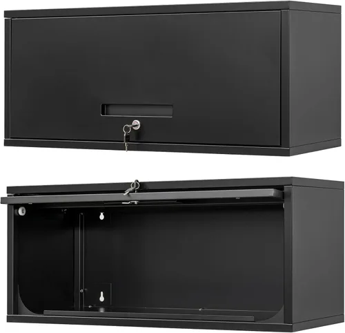 Armario de Almacenamiento de Pared de Metal con Puerta Abatible Hacia Arriba, Armario de Almacenamiento Montado en la Pared para Garaje, Almacén,
