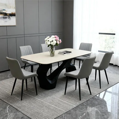 Miniatura 11 de Juego de sillas de comedor AmoUnico, silla de comedor moderna, sillas de comedor de cuero, sillas de cocina con tapizado de cuero sintético