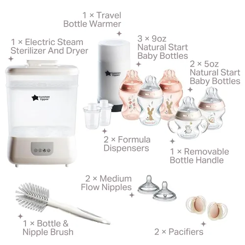 Miniatura 2 de Tommee Tippee Esterilizador y secador eléctrico de vapor para biberones y Natural Start - Set de 14 piezas de biberones, calentador de botellas