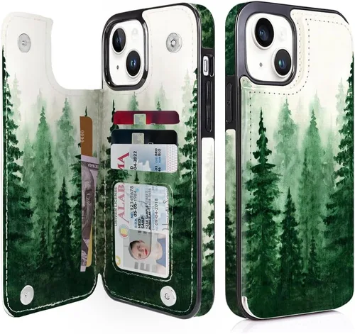 Miniatura 36 de uCOLOR Funda compatible con iPhone 15 de 6.1 pulgadas con ranura para tarjetero, función atril, doble cierre magnético y bloqueo RFID, funda de 6.1