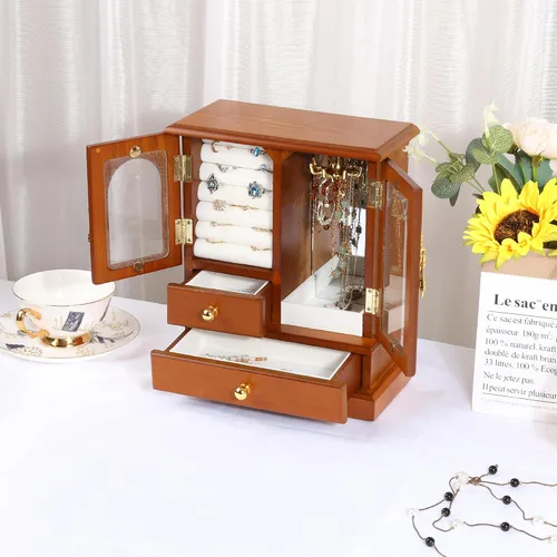 Miniatura 6 de Kendal Joyero de madera para mujer, regalo de graduación, organizador de joyas sólido, regalos del día de la madre, joyero de madera con espejo
