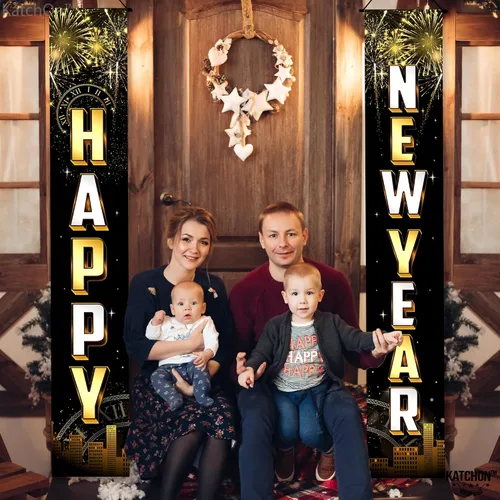 Miniatura 6 de KatchOn, Cartel de puerta de feliz año nuevo, 72 x 12 pulgadas, pancarta de feliz año nuevo para decoraciones de Año Nuevo 2026 Decoraciones NYE