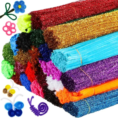 Miniatura 6 de Yunsailing 2400 limpiadores de tuberías de 24 colores surtidos de tallos de felpilla con purpurina, suministros de manualidades, palos peludos