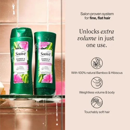 Miniatura 2 de Suave Acondicionador voluminizador de bambú e hibisco, para cabello fino y plano, sistema probado en salón para aumentar el volumen y el cuerpo