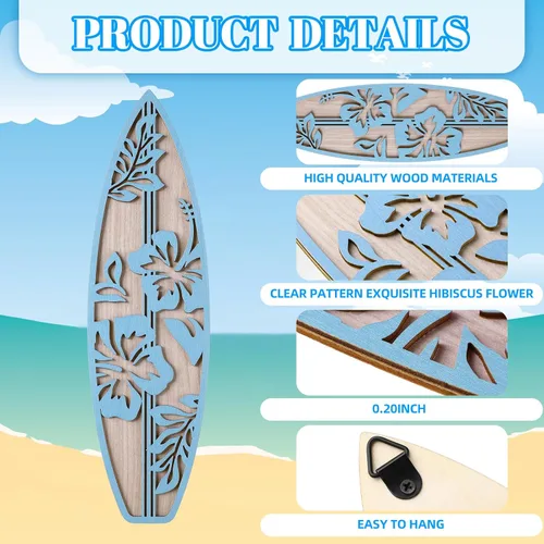 Miniatura 3 de RattanView 3 piezas de decoración de tabla de surf para dormitorio, decoración de pared de playa de madera, tabla de surf de madera de verano
