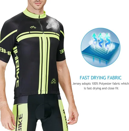 Miniatura 2 de INBIKE Conjunto de camiseta de ciclismo para hombre, reflectante, transpirable, traje de ciclismo de secado rápido, con pantalones cortos acolchados