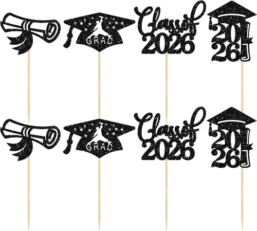 Miniatura 3 de 24 piezas 2026 decoraciones para cupcakes de graduación 2026 con purpurina clase de 2026 para graduación de graduación para felicitaciones 2026