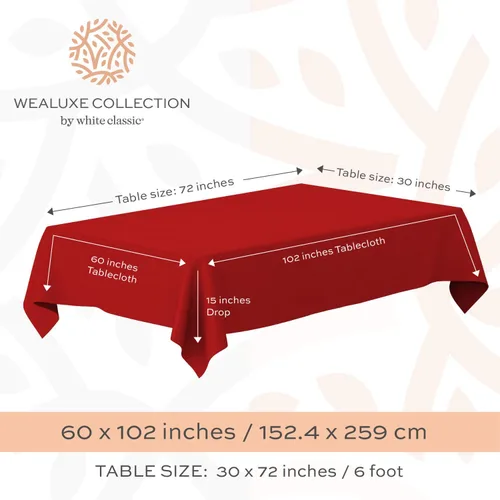 Miniatura 2 de Mantel rectangular de 60 x 102 pulgadas, mantel para mesas de 6 pies, poliéster lavable Rojo